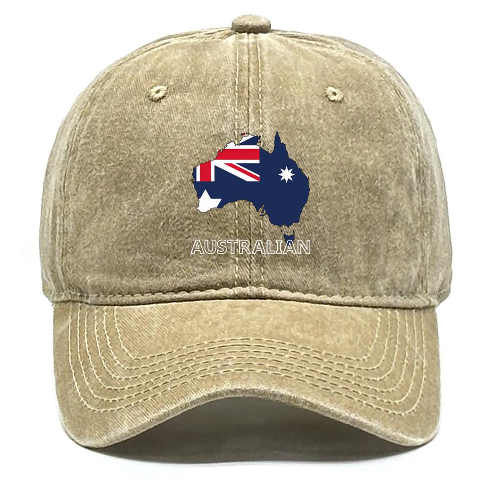 AUSTRALIAN Map Flag Print Snapback Baseball Hat Dad Hat Washed Retro Vintage Adjustable Baseball Caps  Perfect For Gifts