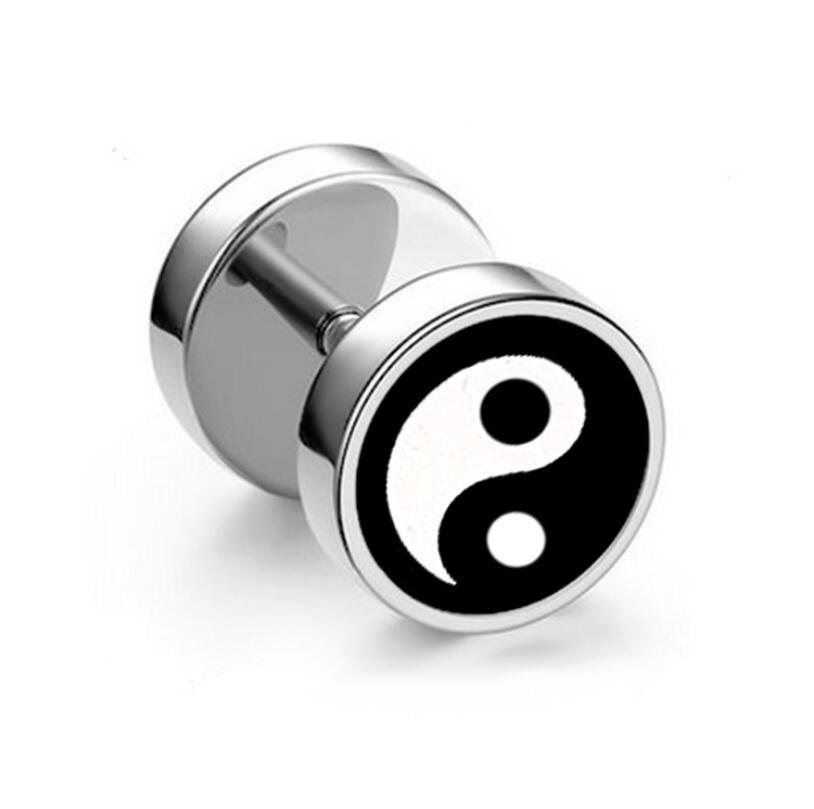 1Pc Punk Black Stainless Steel Round Stud Earrings Women Men Gothic Tunnel Barbell Dumbbell Earings Ear Piercing Zircon Gifts