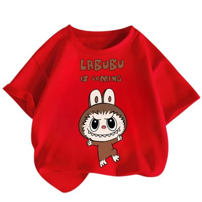 Children's Labubu T-shirt Cartoon Print Girl Short Sleeved Round Neck Top New Fashionable Loose T-shirt