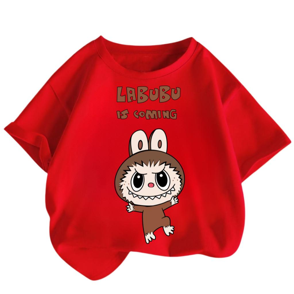 

Children s Labubu T-shirt Cartoon Print Girl Short Sleeved Round Neck Top New Fashionable Loose T-shirt 110