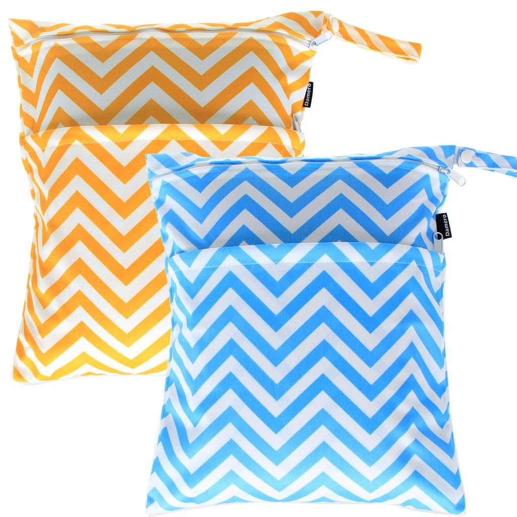 Damero Wet Bag Bath and Great for the Hot and Yellow Wave Blue (Waterproof) 2-Piece Set Clothes, Diapers, Towels, Swimsuit, Supplies, Meals.