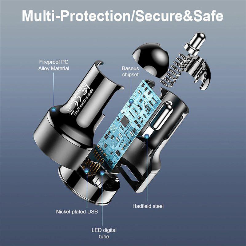 Car Chargers 2 Ports Fast Charging For Samsung Huawei Iphone 7 8 Plus Xiaomi 10 Universal Aluminum Dual Usb Car-charger Adapter