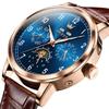 OLEVS 6698 Leder Arabische Ziffern OEM-Logo Multifunktional Mondphase Automatische Mechanische Uhr für Herren