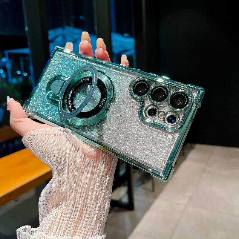 

Подходит для Samsung S24Ultra, гальванизированный чехол для мобильного телефона с четырьмя углами и подушкой безопасности, блестящая магнитная пленка для линз S23, защитный чехол S22 S22 зелёный