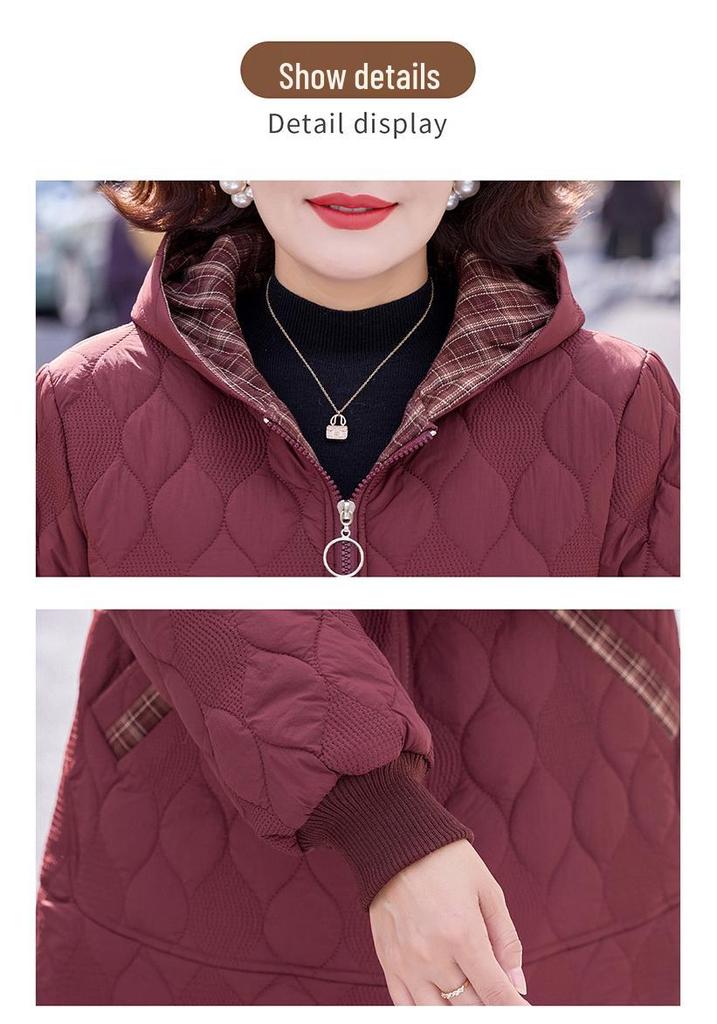 Mom's Stylish Plus Velvet Hooded Cotton Jacket - 2025 Winter Fashion for Middle-Aged and Elderly Women