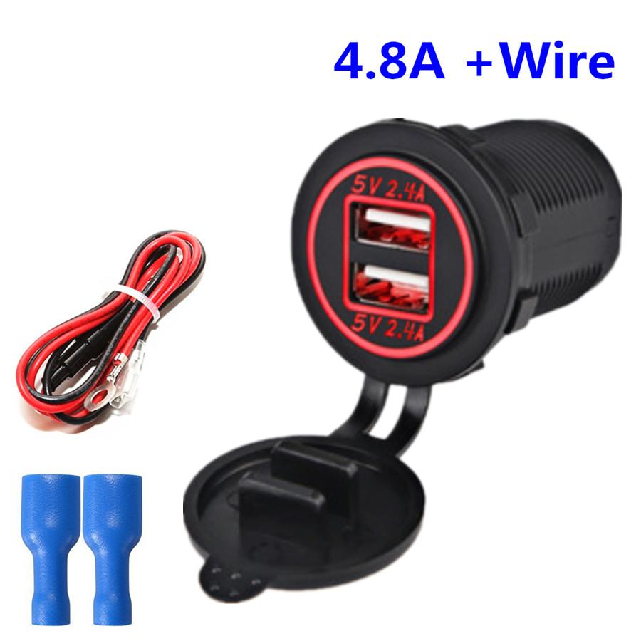 12V Waterproof Dual 2.4A USB Charger Socket for Motorcycles