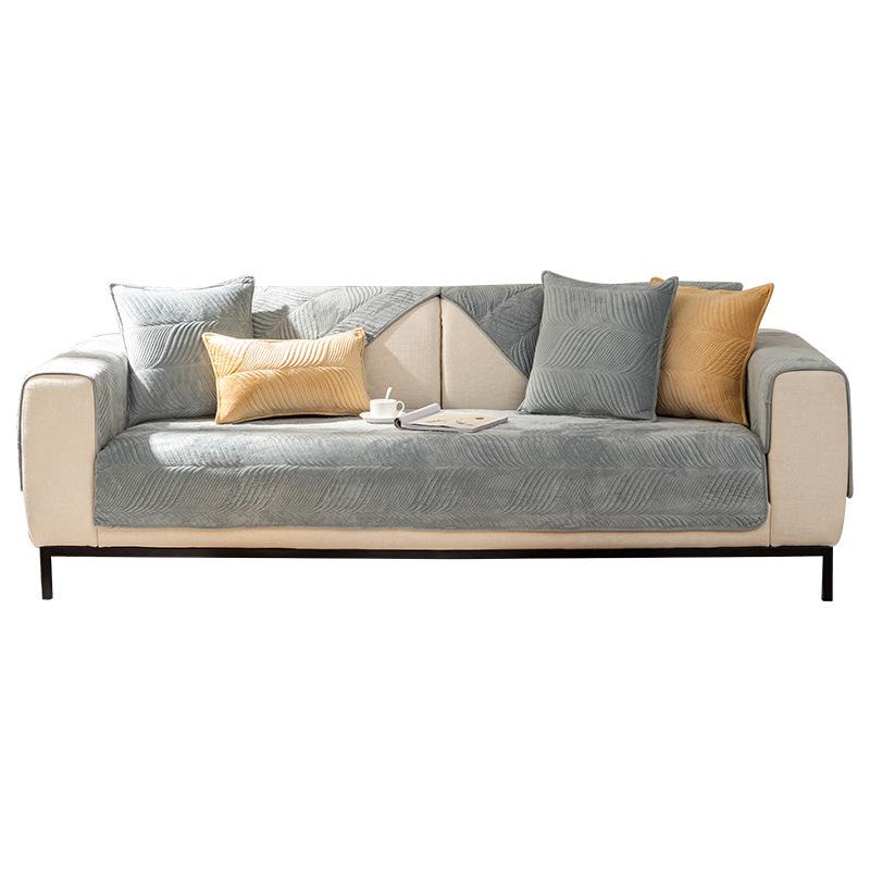 Light Luxury Plush Sofa Mat Winter Thickened Anti Slip and Dust Cover Cloth Solid Color Full Coverage Sofa Cover with Anti Cat Paw Towel