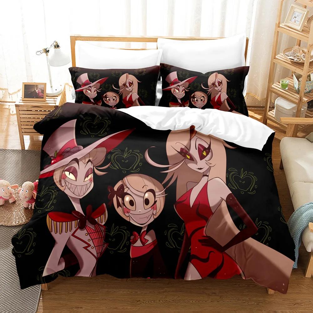 Fashion Cartoon H-Hazbin Hotel Bedding Set Cartoon Pattern Print Duvet Cover Set King Queen Full Double Single Size Cute Gifts