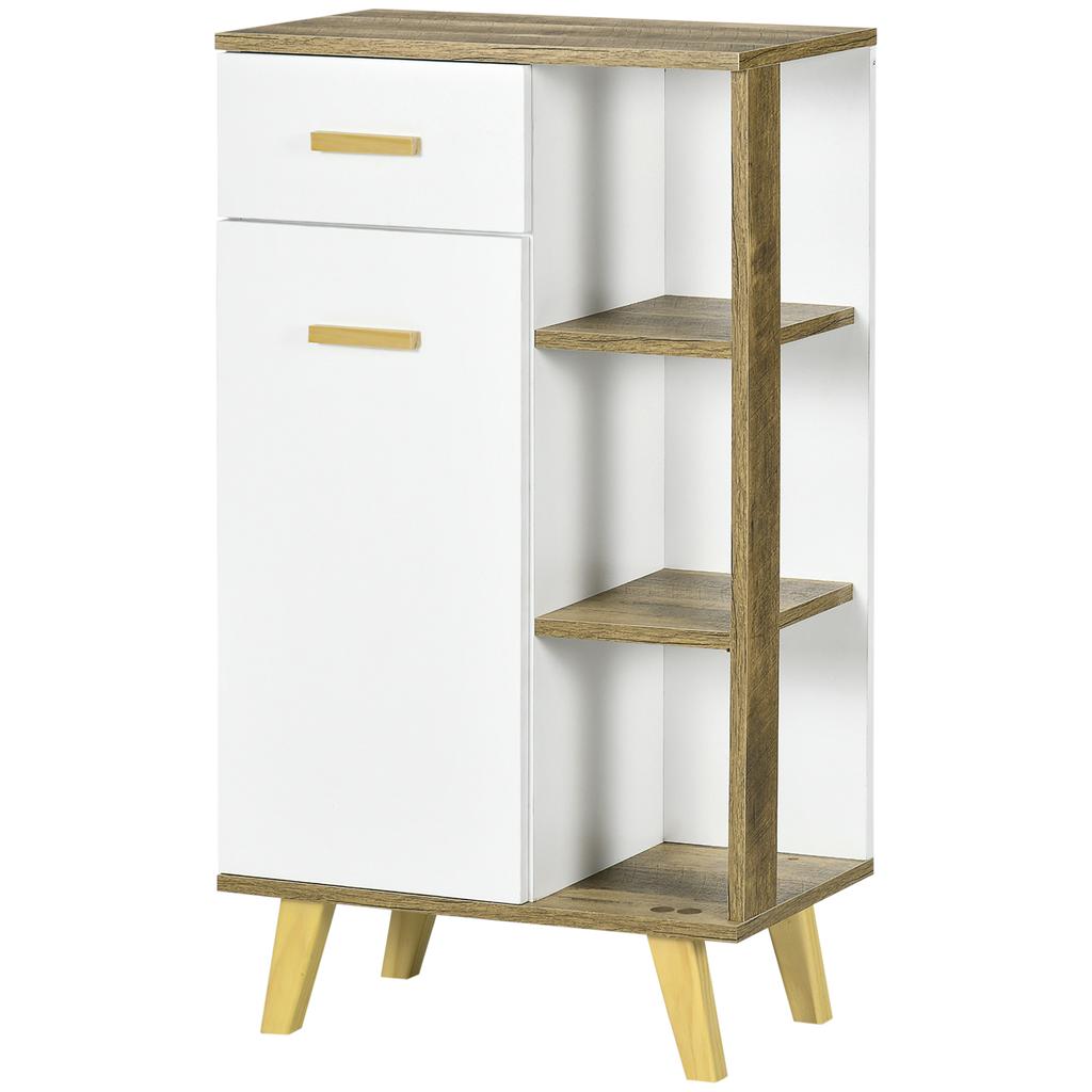 Modern Bathroom Cabinet With Drawer And Wooden Shelves 50x30x89cm White