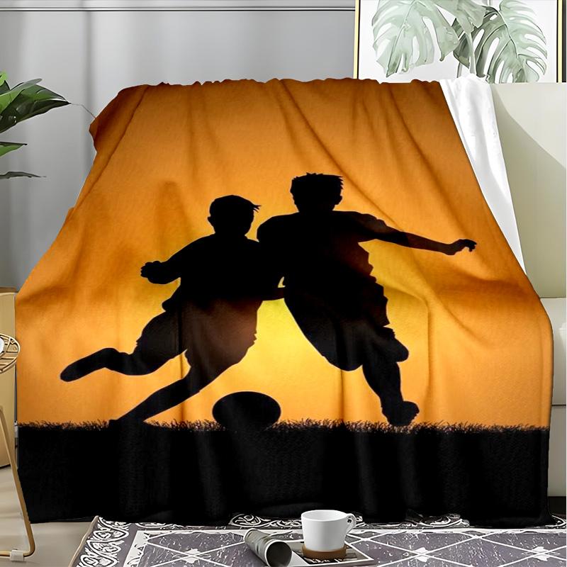 Soccer Sport Silhouette Fleece Printed Flannel Blanket, Warm Soft Throw Sofa Bed Blanket
