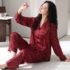 Pajamas women spring and autumn spring ice silk long-sleeved trousers loungewear natal year red leopard print suit can be worn outside