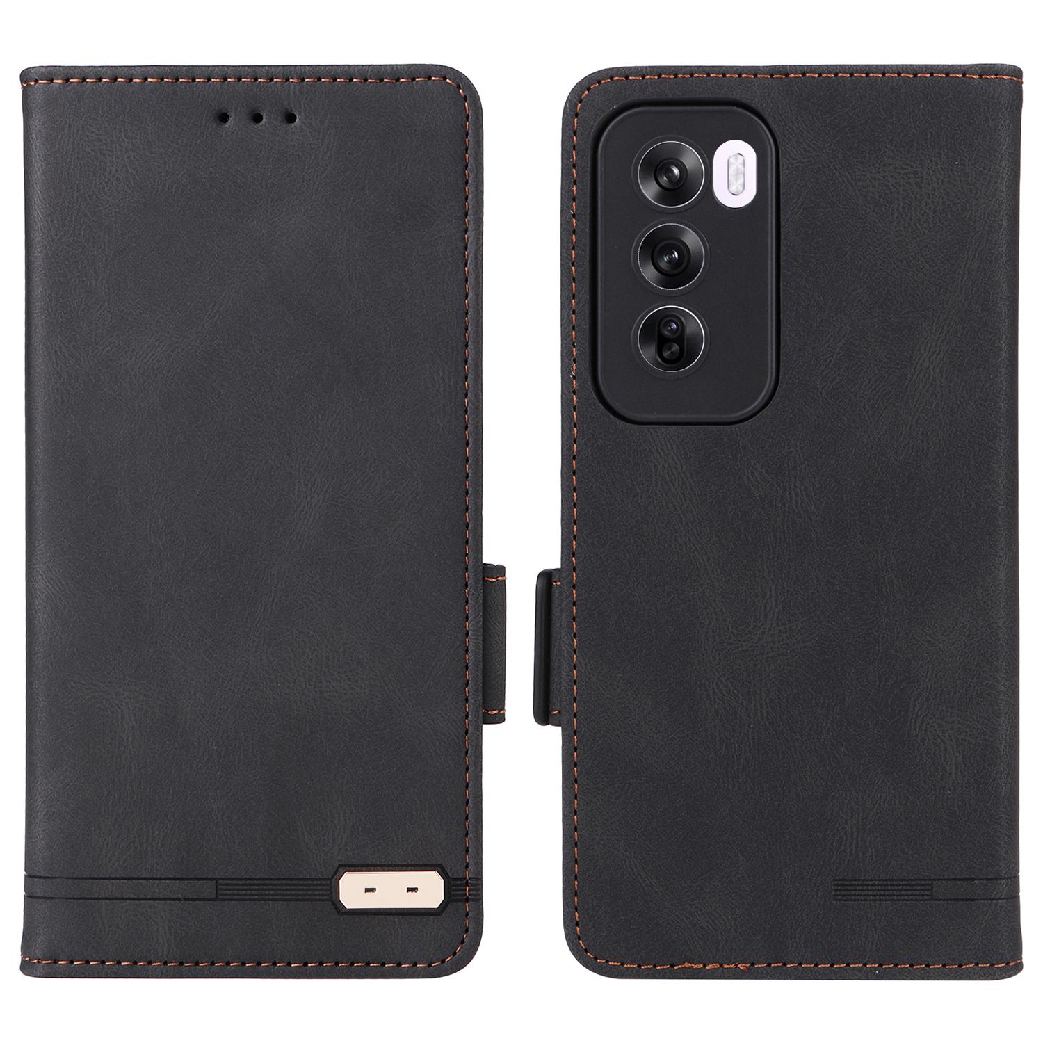 

For Oppo Reno12 Pro 5G (Global) Wallet Case Leather Phone Cover Hardware Decor Black