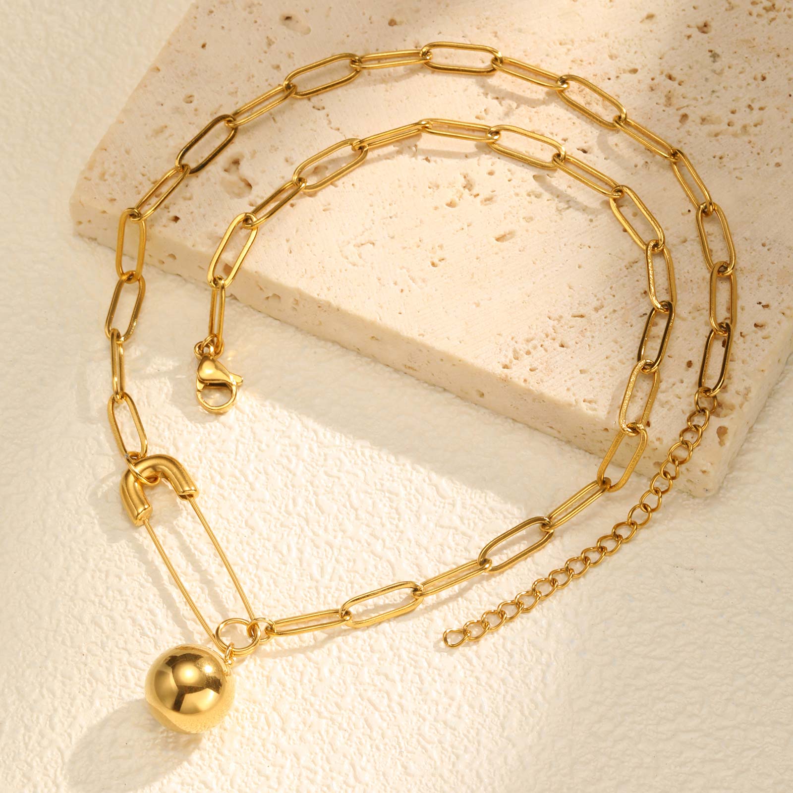 

Fashion Paper Clip Solid Ball Pendant Necklace for Women,Gold Plated Stainless Steel Necklaces,Waterproof Jewelry Gift