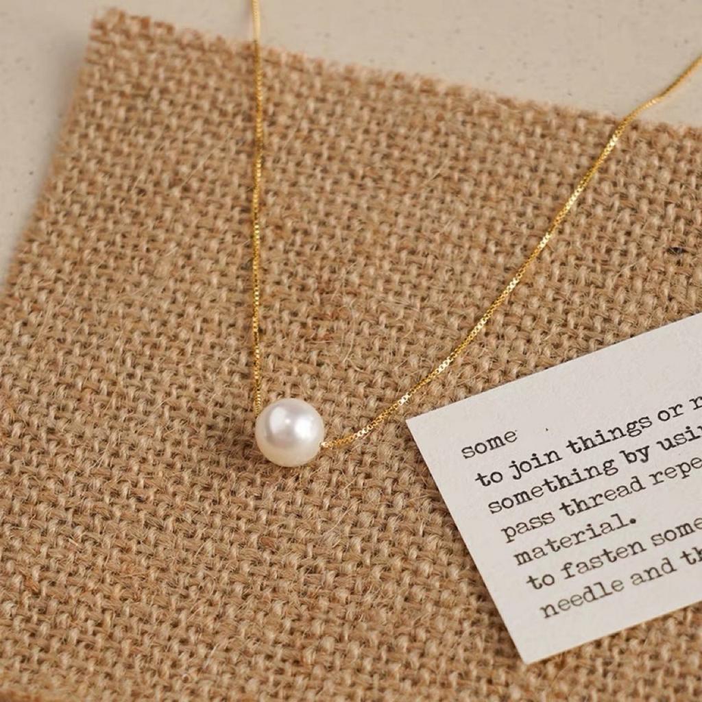 S925 Gold-plated Classic Single Natural Freshwater Pearl Necklace Simple Niche Clavicle Chain Adjustable Versatile Gift