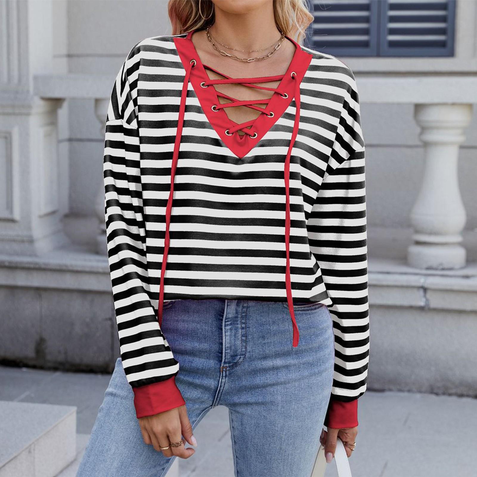 

Women s Fashionable Casual Striped Hooded Loose Long Sleeved Pullover Top S чёрный