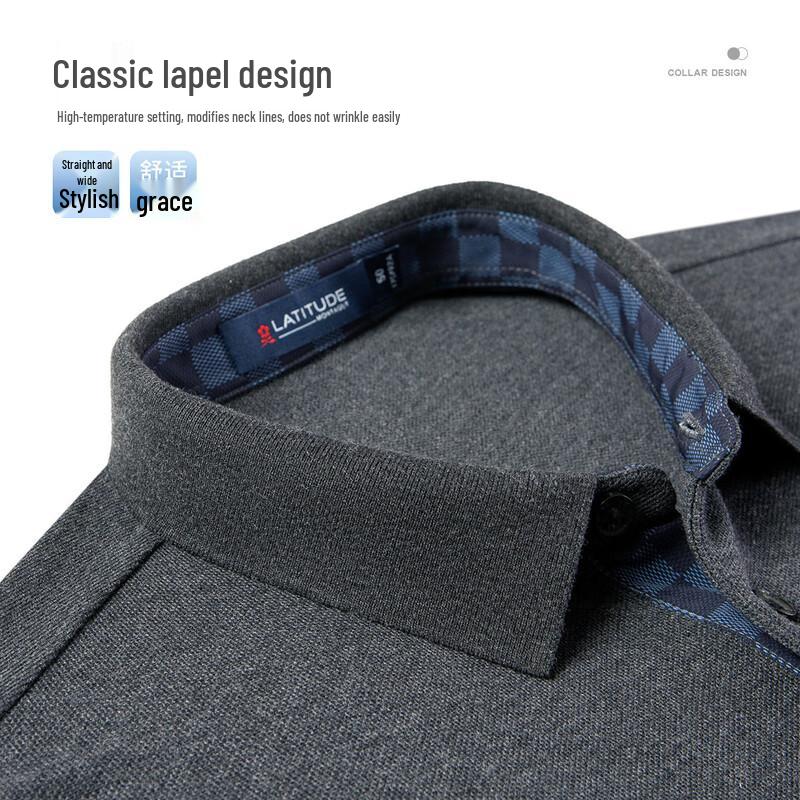 MONTAGUT Men's 100% Cotton Plaid Placket Long-Sleeve Polo Shirt