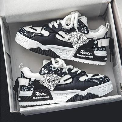 Sapatos Masculinos da Moda 2025 Tênis Plataforma Nova Tendência Design Grafite Tênis de Skate Cadarço Solado Macio Antiderrapante Calçados Esportivos para Exterior