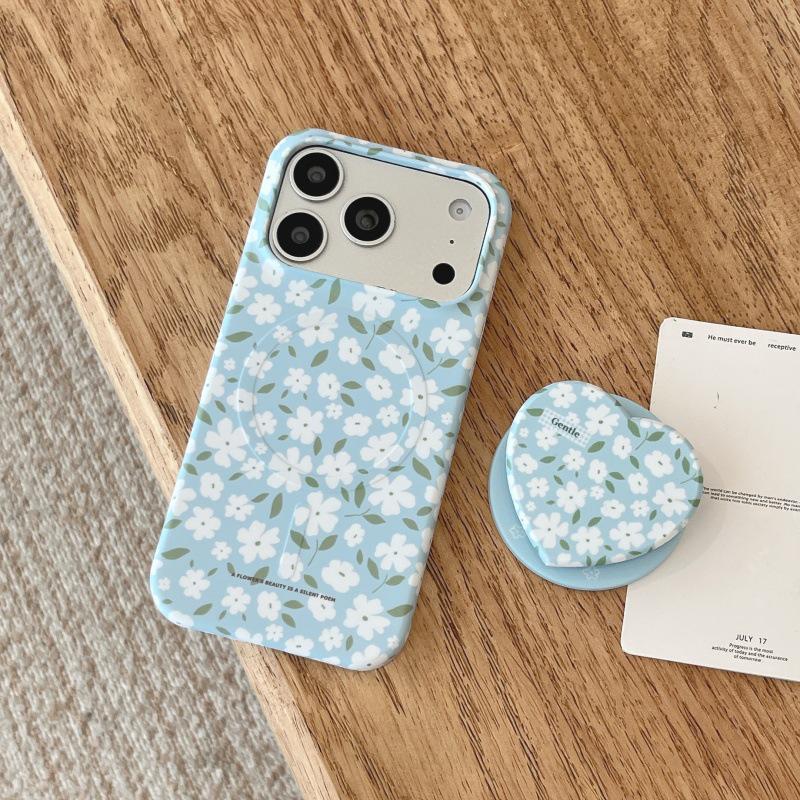 Apple iPhone 17 Pro Max/16 Pro Blue Magnetic Film Case White Floral Design Hearts Girl