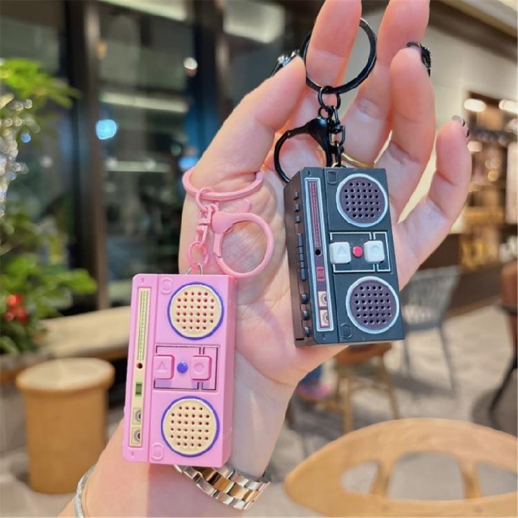 Vintage Tape Recorder Keychain Small Recording Music Box Pendant Keyring Backpack Ornament for Birthday Couple Present