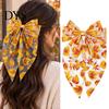 Fall Outfit Accessories Maple Leaf Hair Bows for Women Girls, Autumn Leaves Clips, Large Bowknot Ponytail Holder Barrettes, Gold Hairpin with