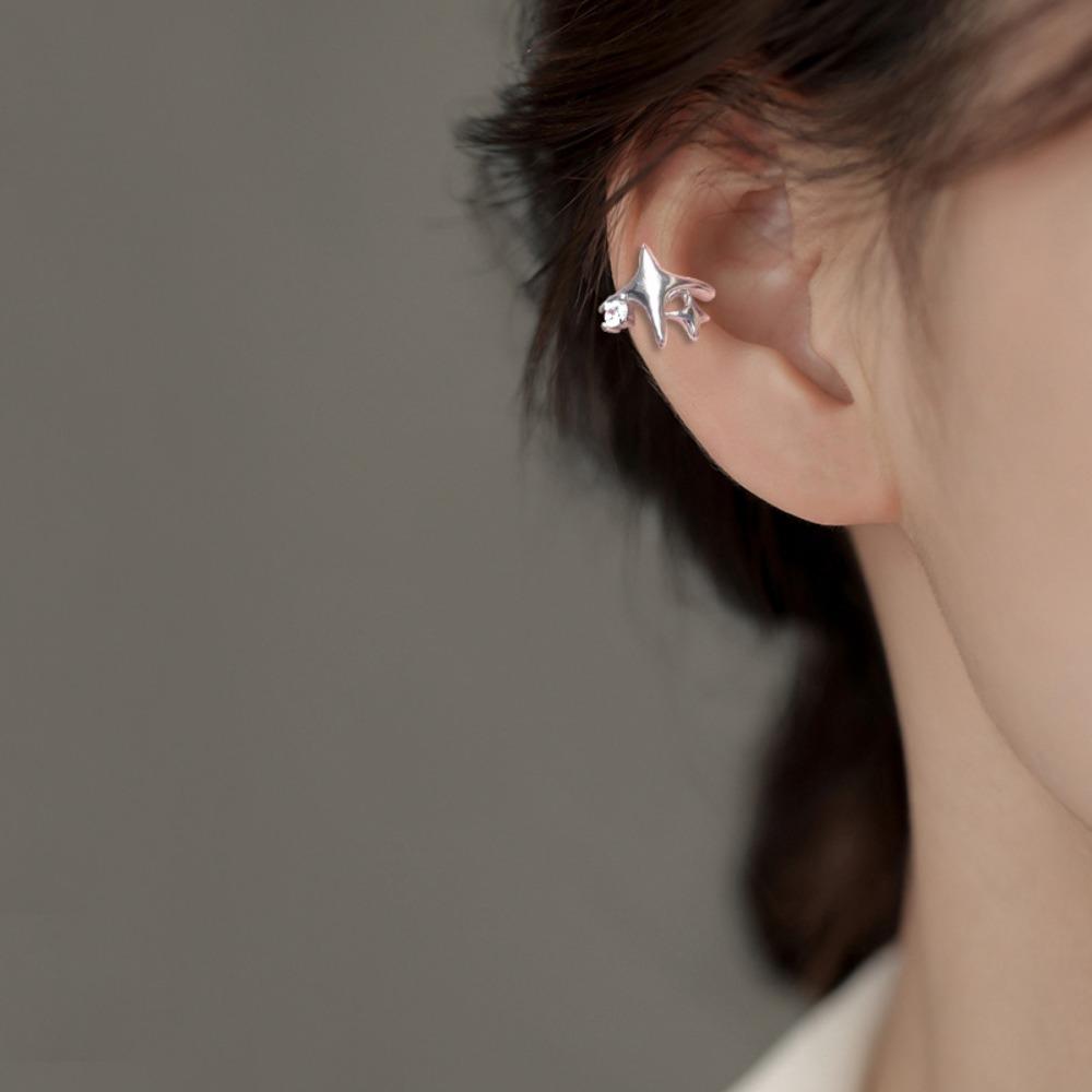 1pcs Cute Trendy Copper Color Stainless Steel Zircon Star Clip Earrings for Women Charm Earcuff Fake Piercing Korea Zircon Gift