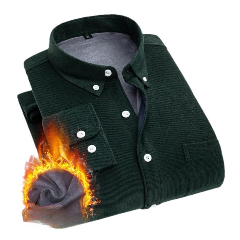 Winter Men's Fleece Thickened Corduroy Long Sleeve Shirt Business Casual Solid Color Shirt Men's Top