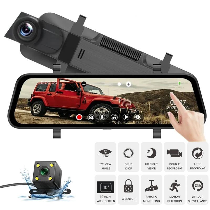 10 Inch Full Screen High Definition 4K Rearview Mirror Streaming Media Driving Recorder Dual Lens with Reversing Image with WIFI