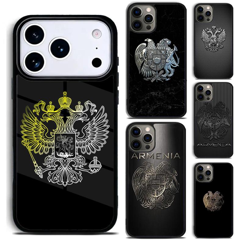 Armenia Russia Flag Coat of Arms Phone Case For iPhone 17 16 15 14 13 12 11 Pro Max Plus 17Air Soft Silicone Cover