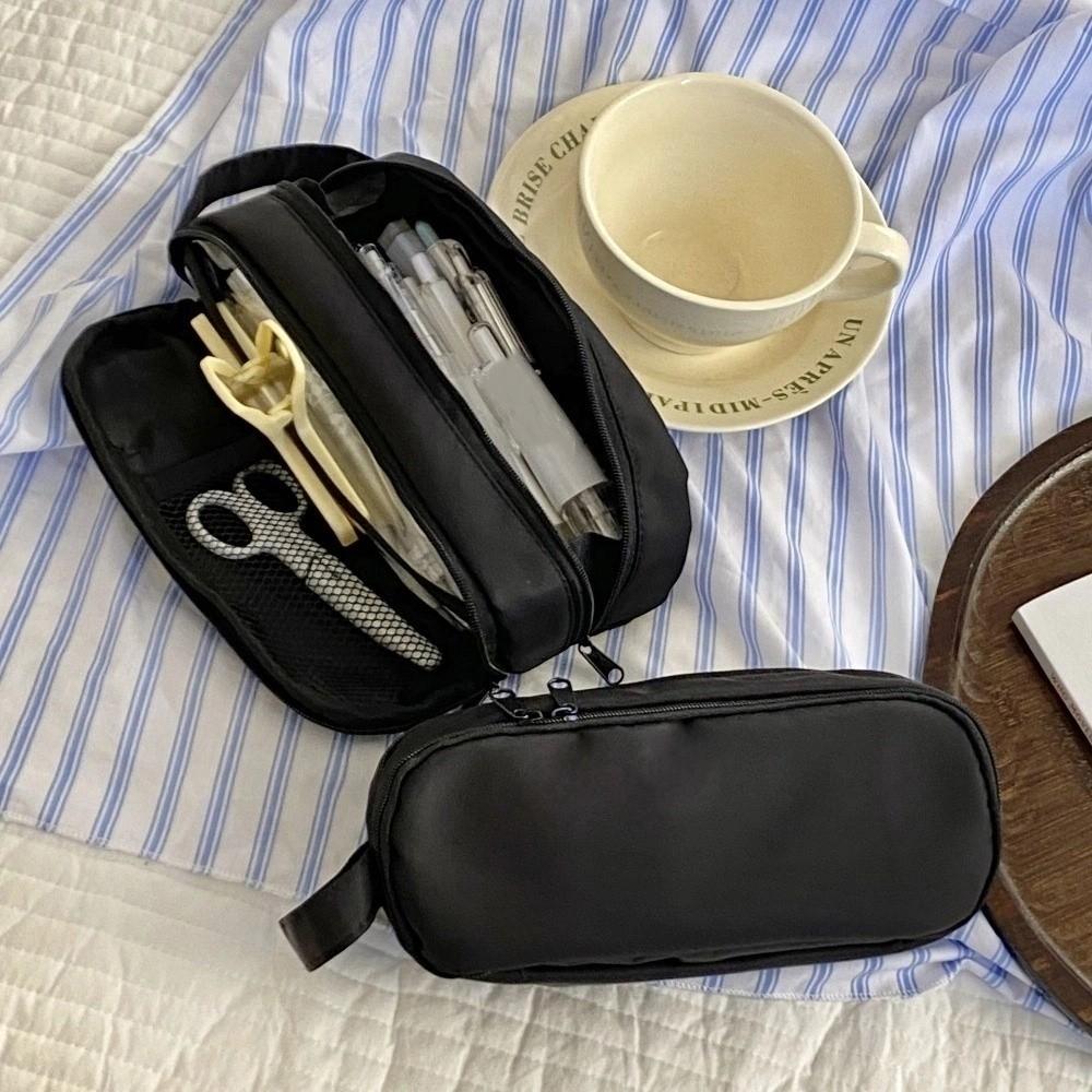 Desktop Storage Korean Stationery Bag Black Solid Color Pencil Pouch  Student
