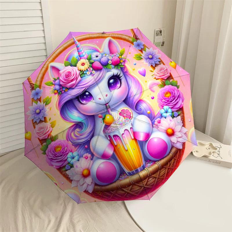 

1PC Unicorn Drink Umbrella-8-Rib Reinforced, Automatic Open, Lightweight & Durable, Cute Fashion Accessory for Outdoor-Y0337