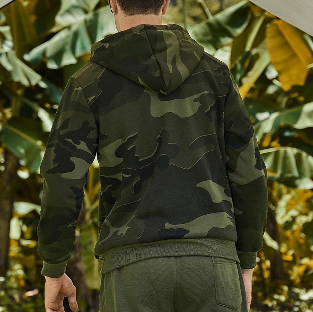 Men's Fashion Camouflage Sweatshirt Men's Drawstring Ribbed Closure Hoodie