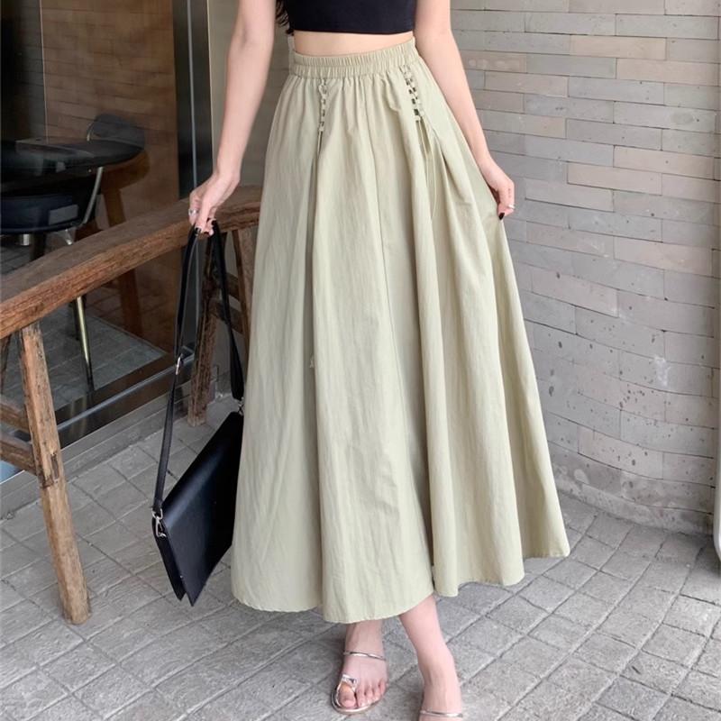 

Юбка А-силуэта с высокой талией больших размеров на все времена года — повседневный, свободный и утягивающий дизайн для женщин One Size светло-зеленый