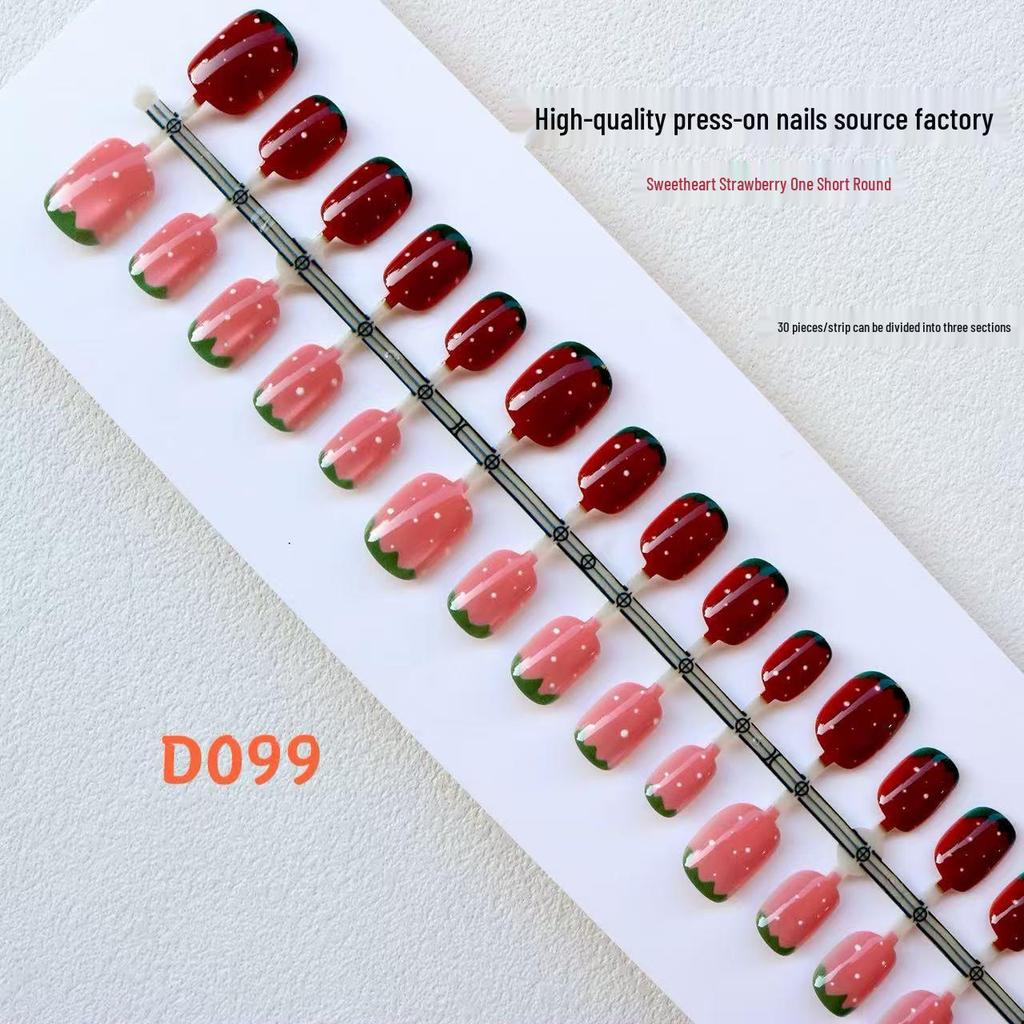 Summer Strawberry Polka Dot Cat Eye Press-On Nails - Chic Fairy & Elegant Style Nail Art Stickers