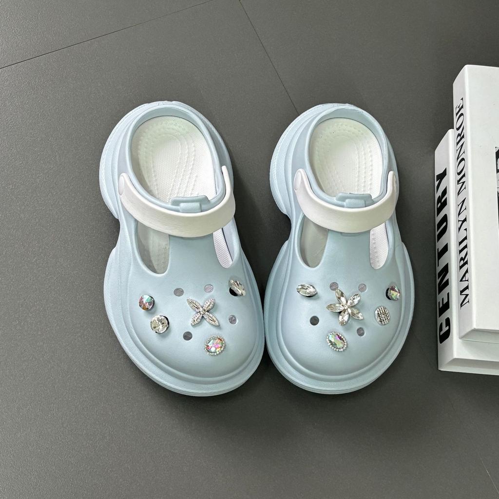 Height-increasing thick-soled hole shoes for women, non-smelly feet, non-slip beach bag head slippers, fashionable versatile cool slippers