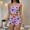 Striped Heart Lingerie Camisole & Shorts Pajama Set for Women - Summer Home Wear, Two-Piece