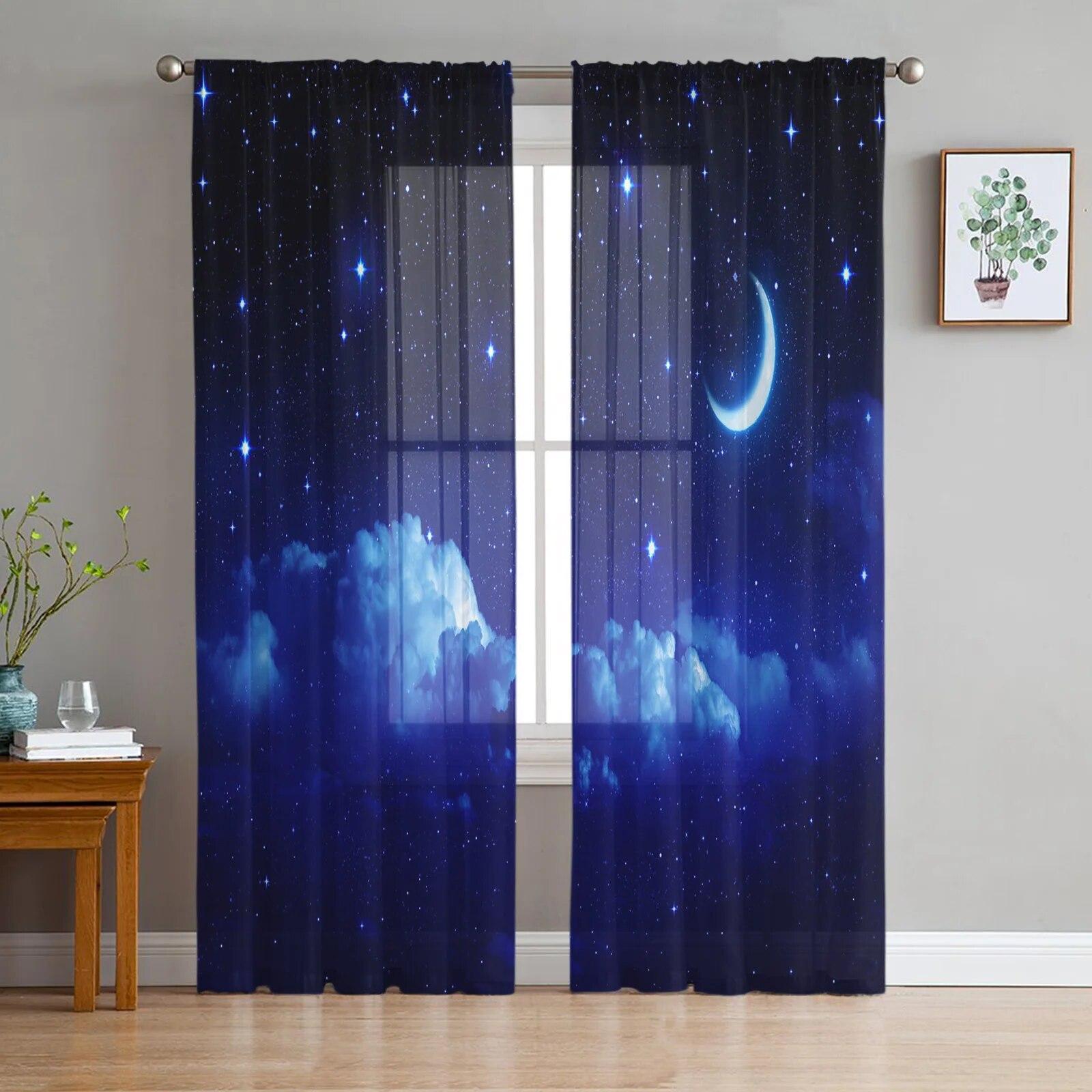 Cartoon Regenboog Ster Tule Gordijnen voor Woonkamer Draperieën Raam Transparant Moderne Gordijnen voor Slaapkamer Decor 135W x 183H(cm)