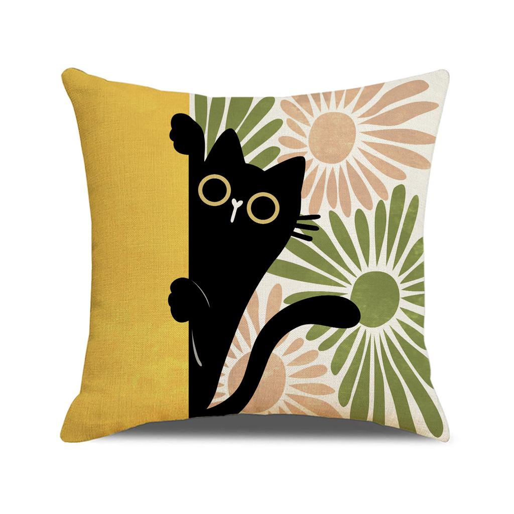 Cartoon Niedliche Katze Kissenbezug Leinen Schmutzabweisend Autokissen Indoor Heimdekor Sofakissenbezug