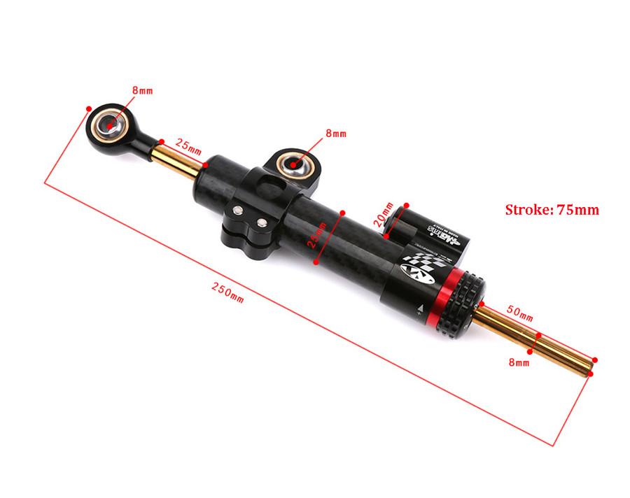 250mm/9.8" Aluminum Motorcycle Steering Damper Stabilizer Rod 16 Adjustment Gear