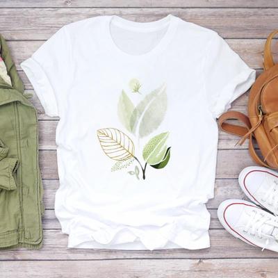 (Asian Size)Women Print Lady Female Plant Sweet Watercolor Style 90s Tee Top Fashion T Shirt Clothing Casual Short Sleeve Graphic T-shirt