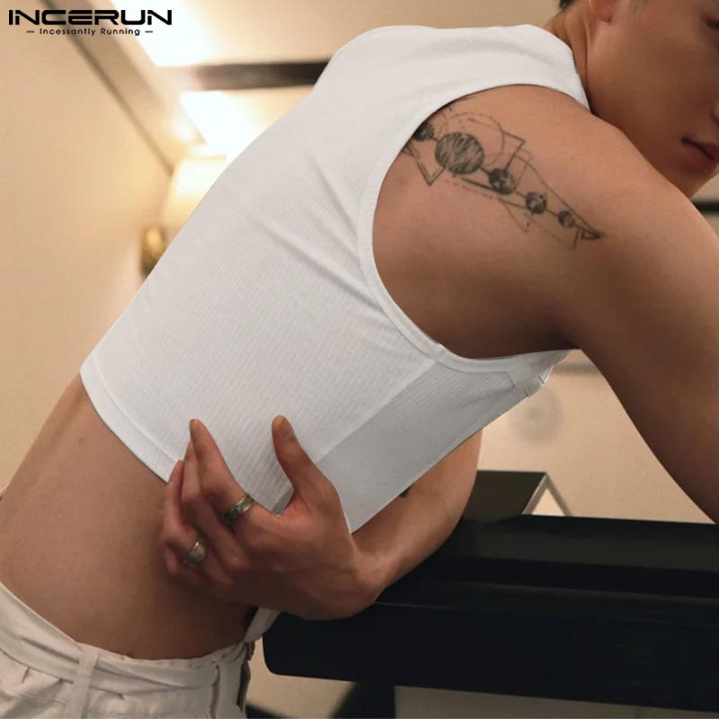 INCERUN Letnie męskie bezrękawniki nieregularne ściągacze wąskie swobodne obcisłe krótkie topy