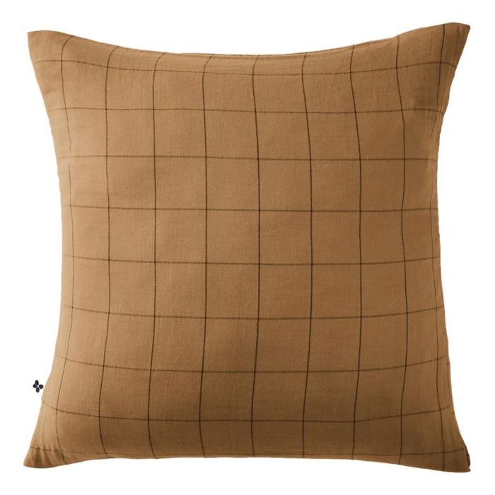 Taie d'oreiller Tissé-teint grands carreaux Déco "Gaïa Match" 60 x 60 cm &amp; 50 x 70 cm "Gaze de Coton" - Gaïa Match Camel - 60 x 60 c