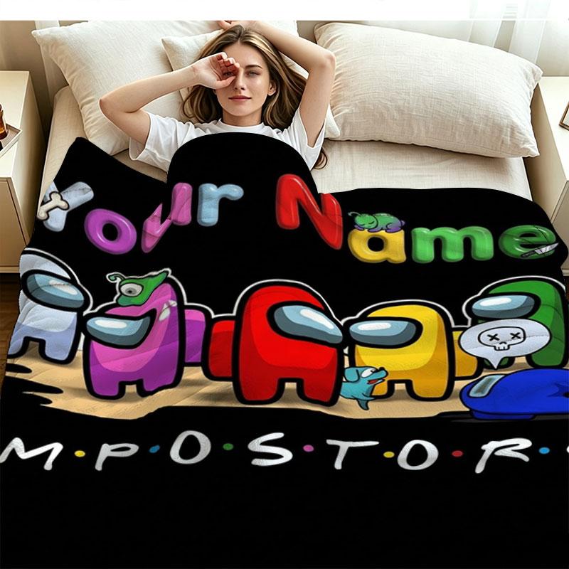 1PC Among Us Custom Name Patterned Flannel Blanket Suitable For All Seasons for Home Decor Warmth and Comfort Gifts Holiday Present