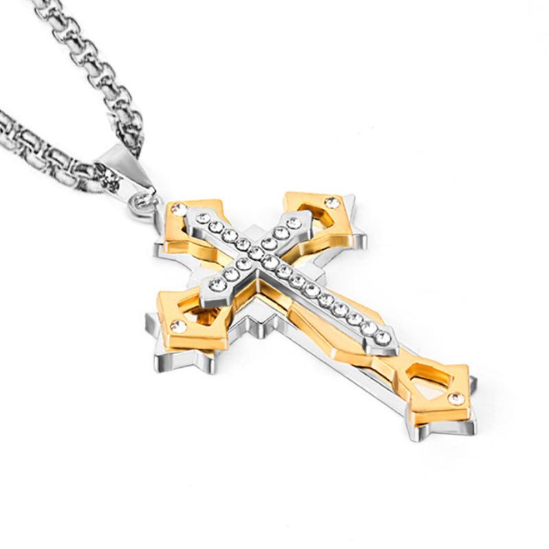 Acier Titane Avec Diamants Collier Croix Acier Inoxydable Accessoires Homme Et Femme Collier Pendentif Moulé