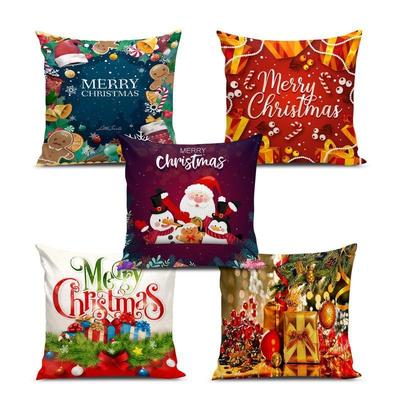 Měkká látka Designová Dekorativní Potisk Veselé Vánoce Téma Povlak na polštář Vánoční Dekorace na Pohovku Obývací pokoj Sada 5 16 x 16 palců Vícebarevný