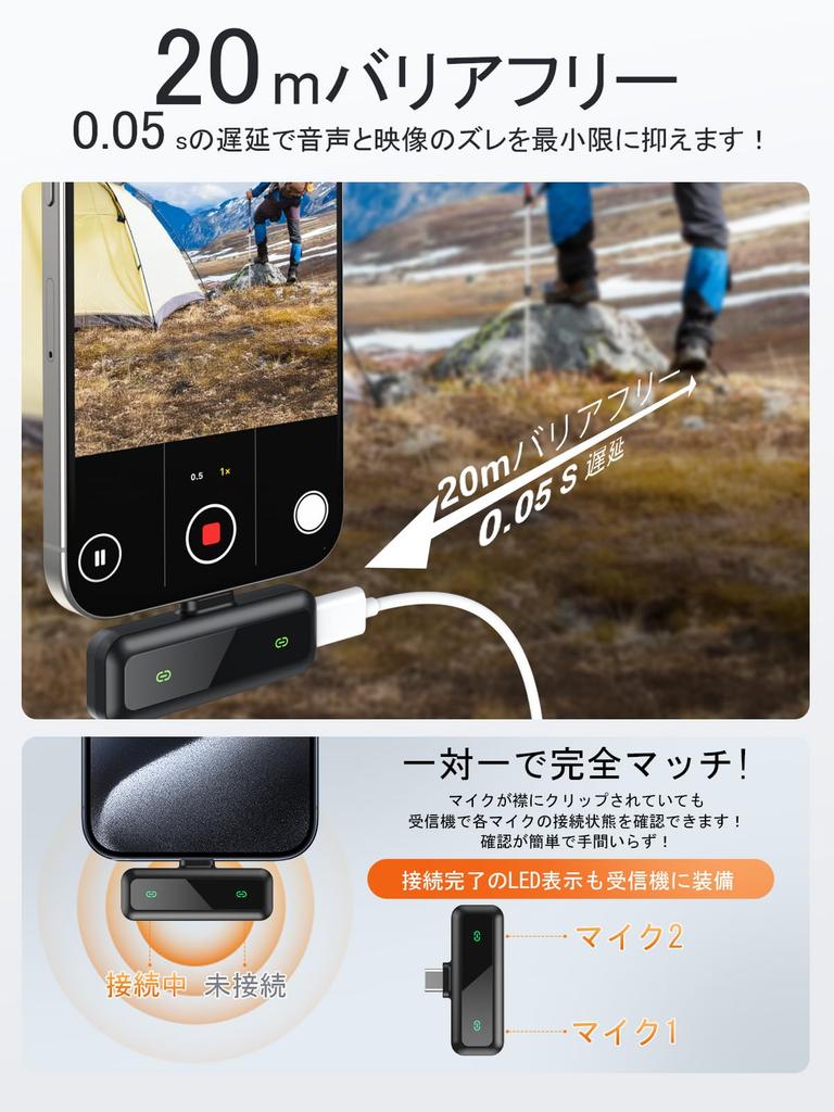 BILIWAL Wireless Lavalier Microphone, Compatible with iPhone, iPad, and Android, Instant Connection, Audio-Video Sync, 5X LED Indicators, Noise Reduct