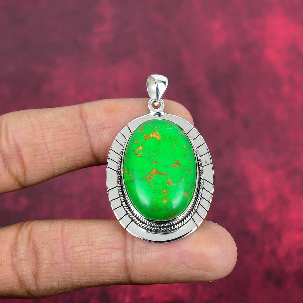 Grüner Kupfer Türkis Anhänger, 925 Sterling Silber Anhänger Edelstein Schmuck, handgefertigter Anhänger Erstaunlicher Schmuck, Geschenk für Sie