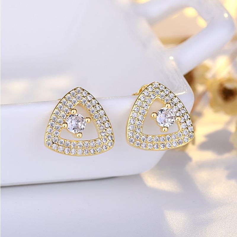 Popular Stud Earrings Sterling Silver High-end Triangle Full-inlaid Zircon Earrings Fashionable Women's Earrings
