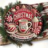 Metal Wall Art Sign, Christmas Cafe Mint Round 8x8, Holiday Kitchen Decor