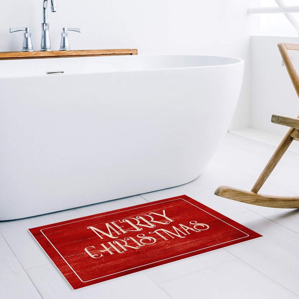 Merry Christmas Red Wood Grain Welcome Door Mat Living Room Entrance Non-slip Floor Mat Balcony Hallway Rug Christmas Decoration