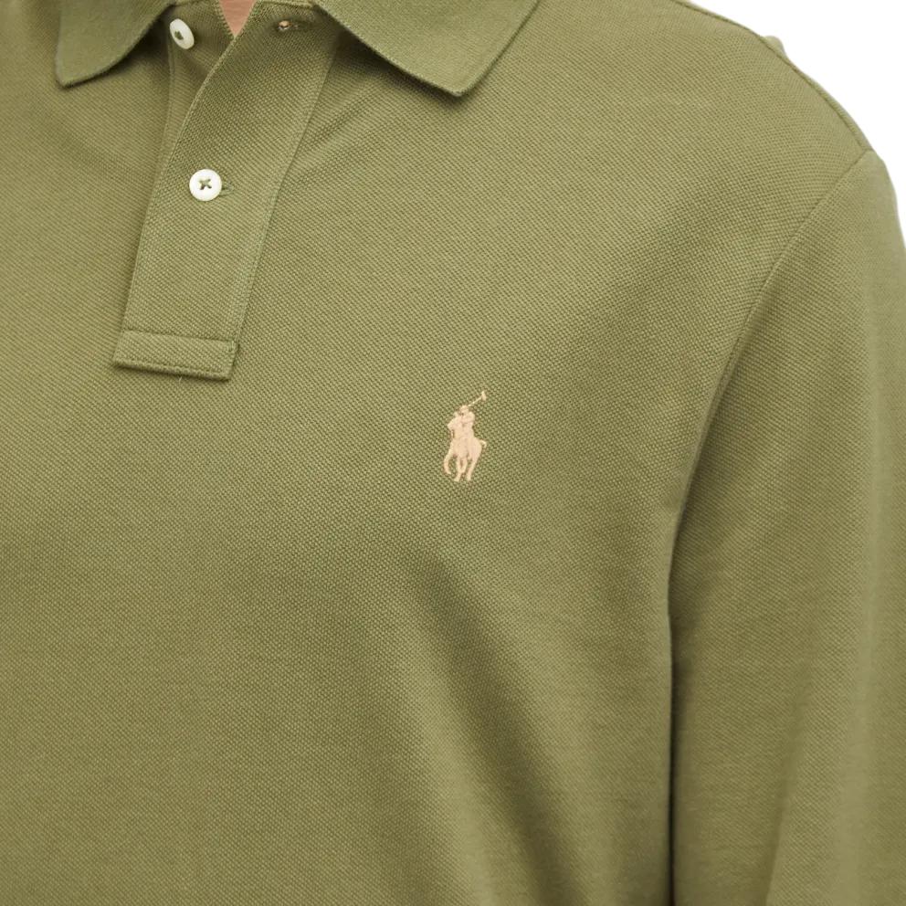 Polo Ralph Lauren Solid Color Knitted Slim Fit Button Long Sleeve Polo Shirt Men Tops Green 710680790-115